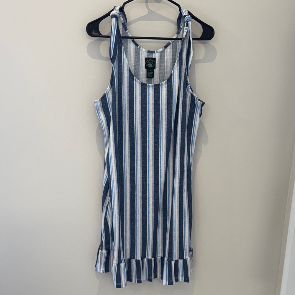 Laura Ashley Blue and White Striped Tie-Shoulder Sundress